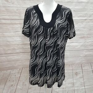 Susan Lawrence Black White Top Size 2X